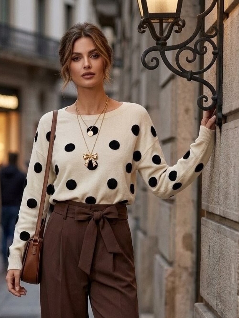 Polka Dot Crewneck Sweater - Black on Cream